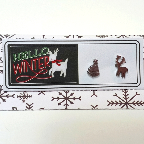 Jewelry - Christmas Tree and Deer Stainless Steel Stud Earrings